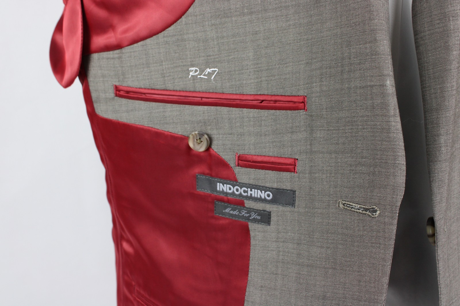 Indochino Mens Suit Jacket 42R Light Brown Sharkskin Wool Mohair 2 Button