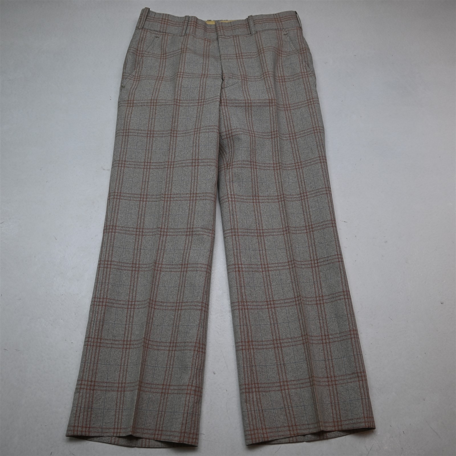 Vtg 70s 38S 30×29 Brown Plaid Bootcut Flared Mens Jacket Pants Suit