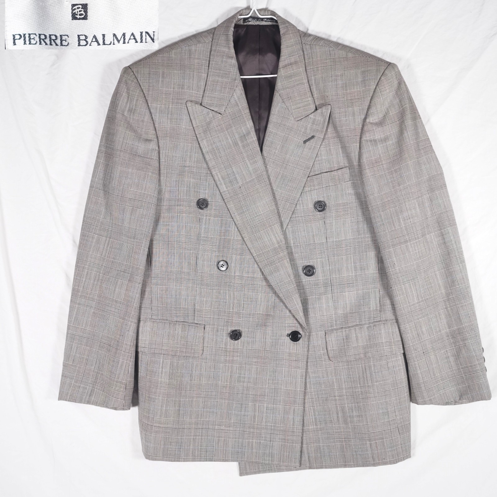 Pierre Balmain Double Breasted Glen Plaid Blazer Grey Mens 42S See Photos