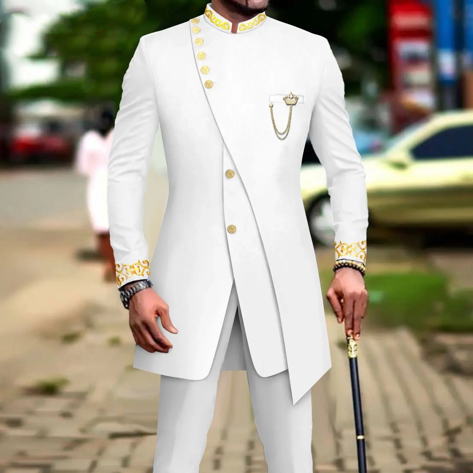 African Suit for Men Tailor Made 2 Pieces Jacket Slim Fit Pants Business Set