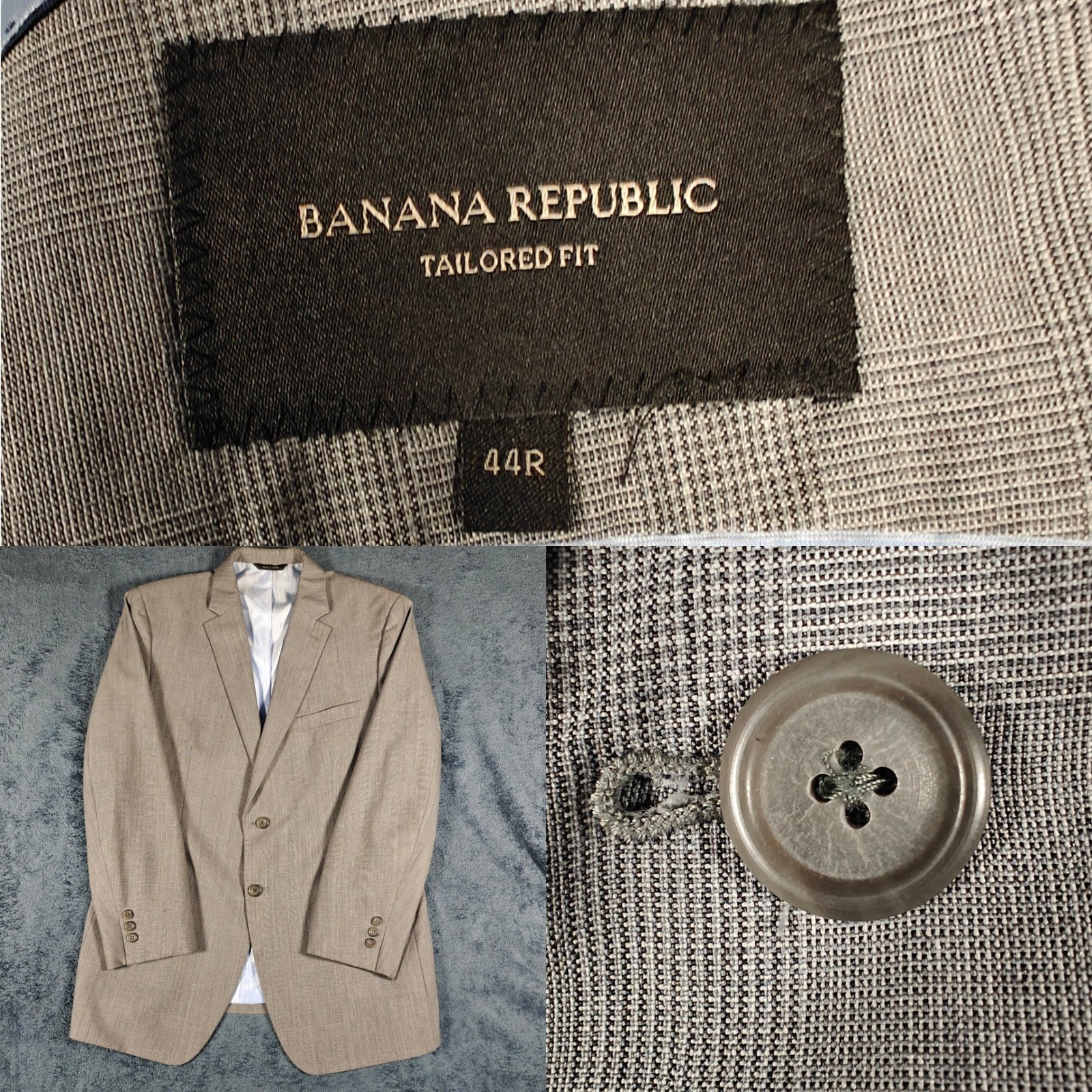 Banana Republic Mens Wool 44R Tailored Blazer Tan Glen Plaid Sport Coat 235843
