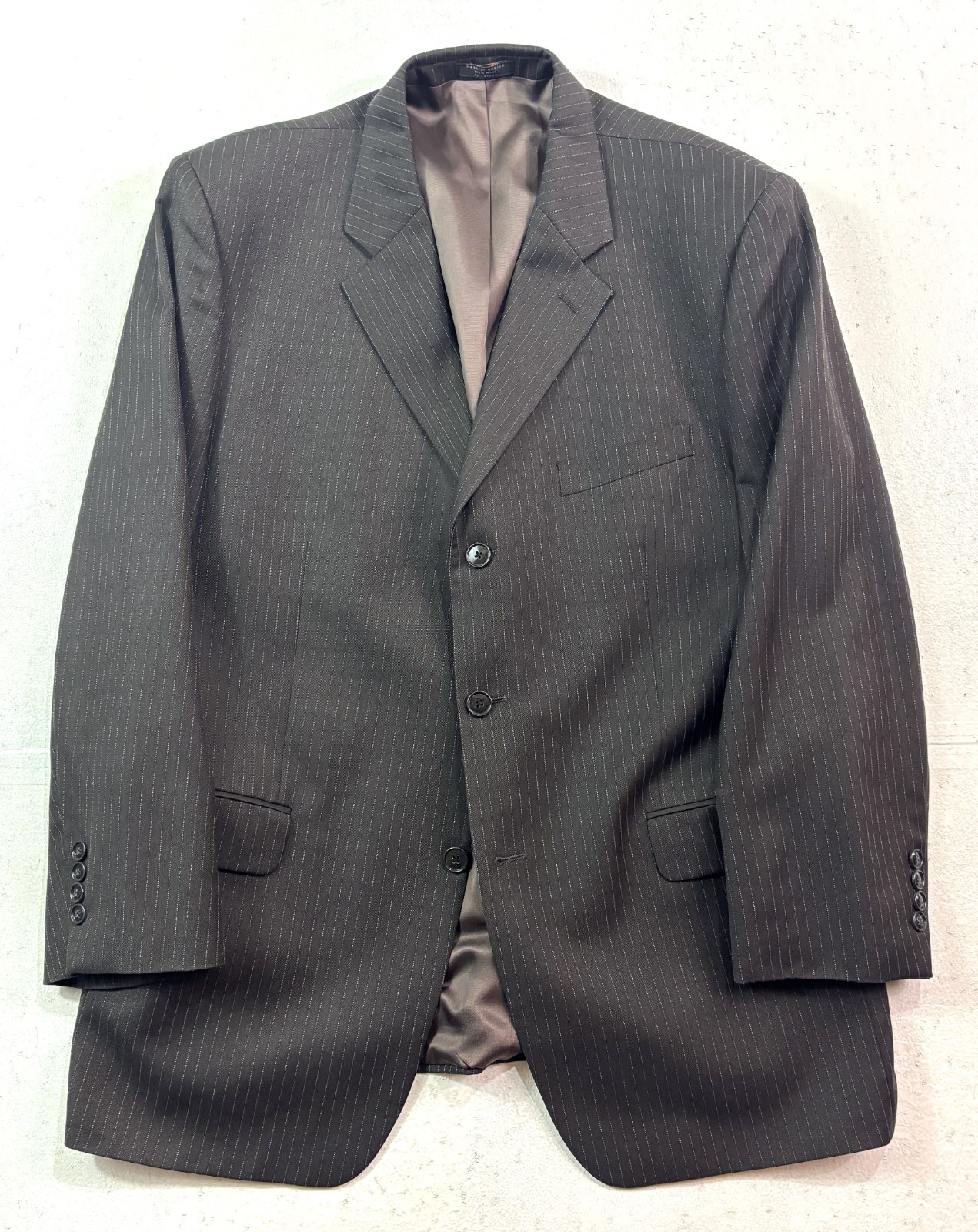vtg Y2K Jones New York 44R 38×30 3pc Pant Suit Chocolate Brown Pinstripe Wool
