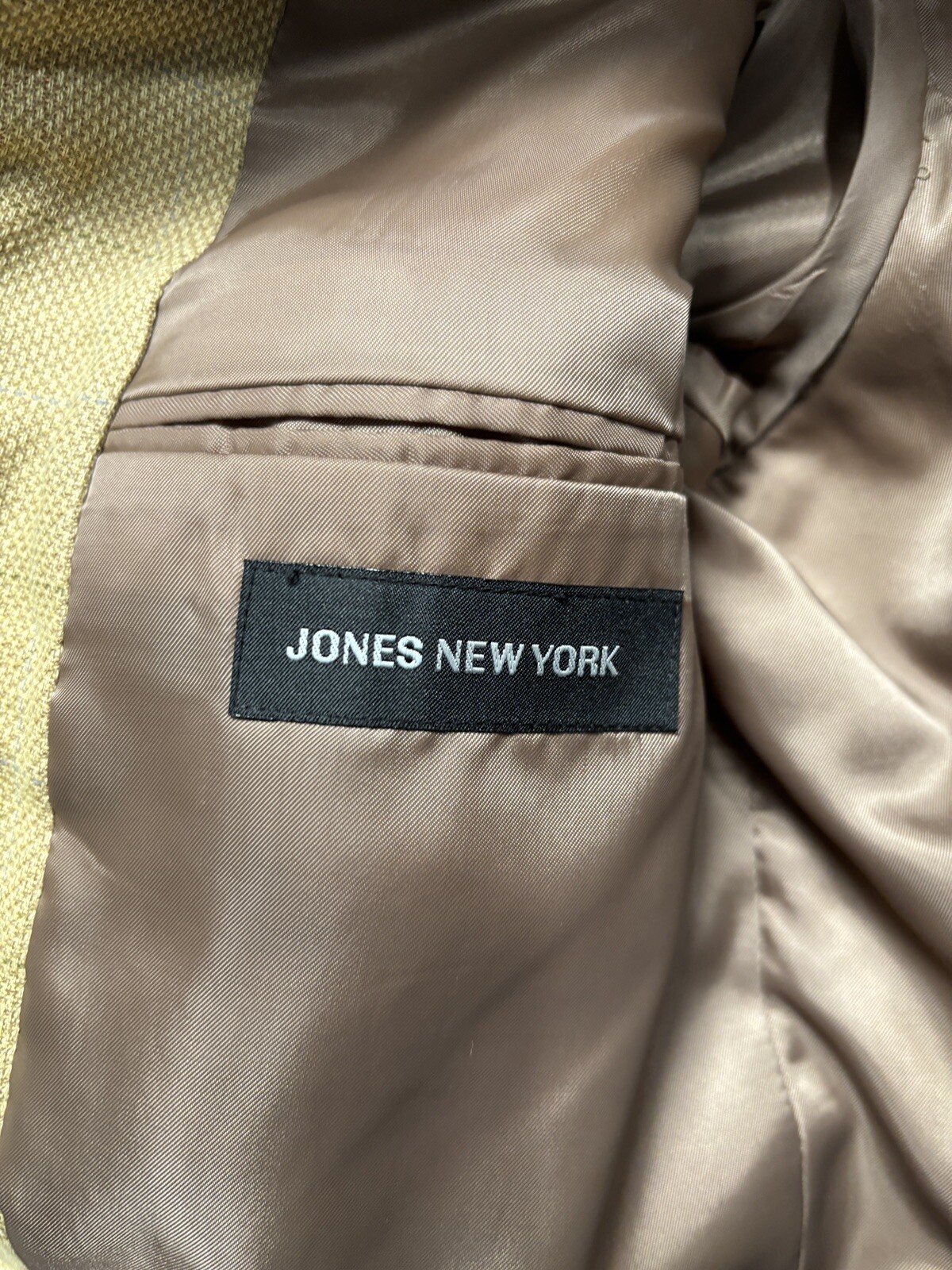 Jones New York Mens Yellow Check Wool/Silk Blazer Suit Jacket Sport Coat 42R