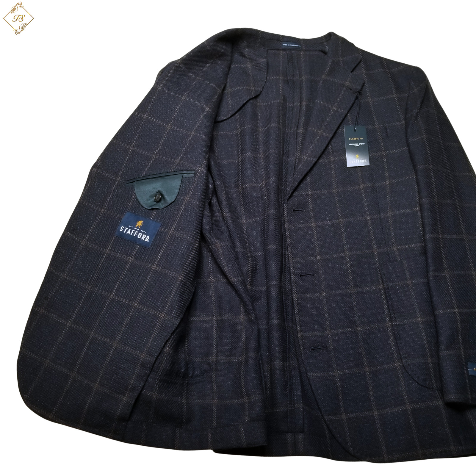 NEW $198 Stafford Men Unstructured Unlined Lite Blazer 48R Blue W.pane SportCoat