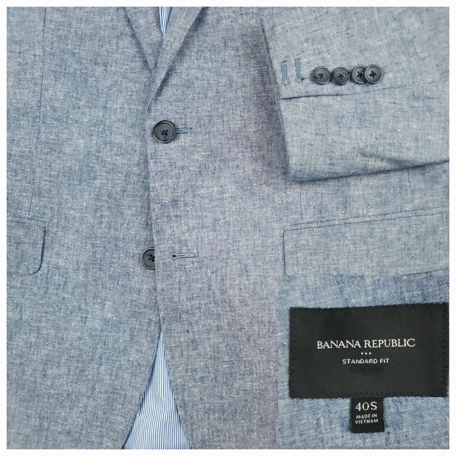 Banana Republic Suit Mens 40S/33S Linen Cotton Blend Summer Pique Standard Fit