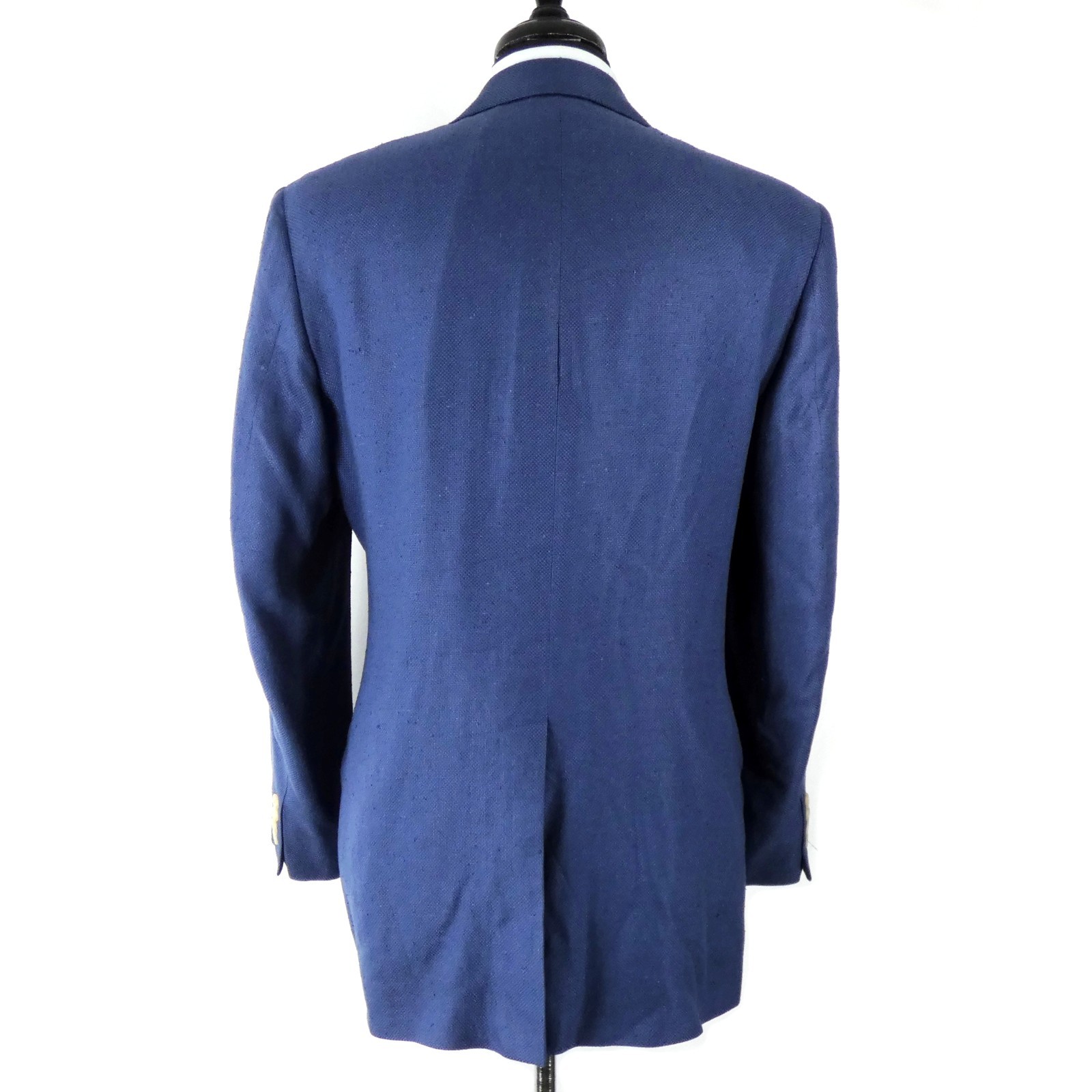 VTG 80s Brooks Bros Ivy Trad Slubby Pure Silk Basketweave Marine Blue Blazer 44L