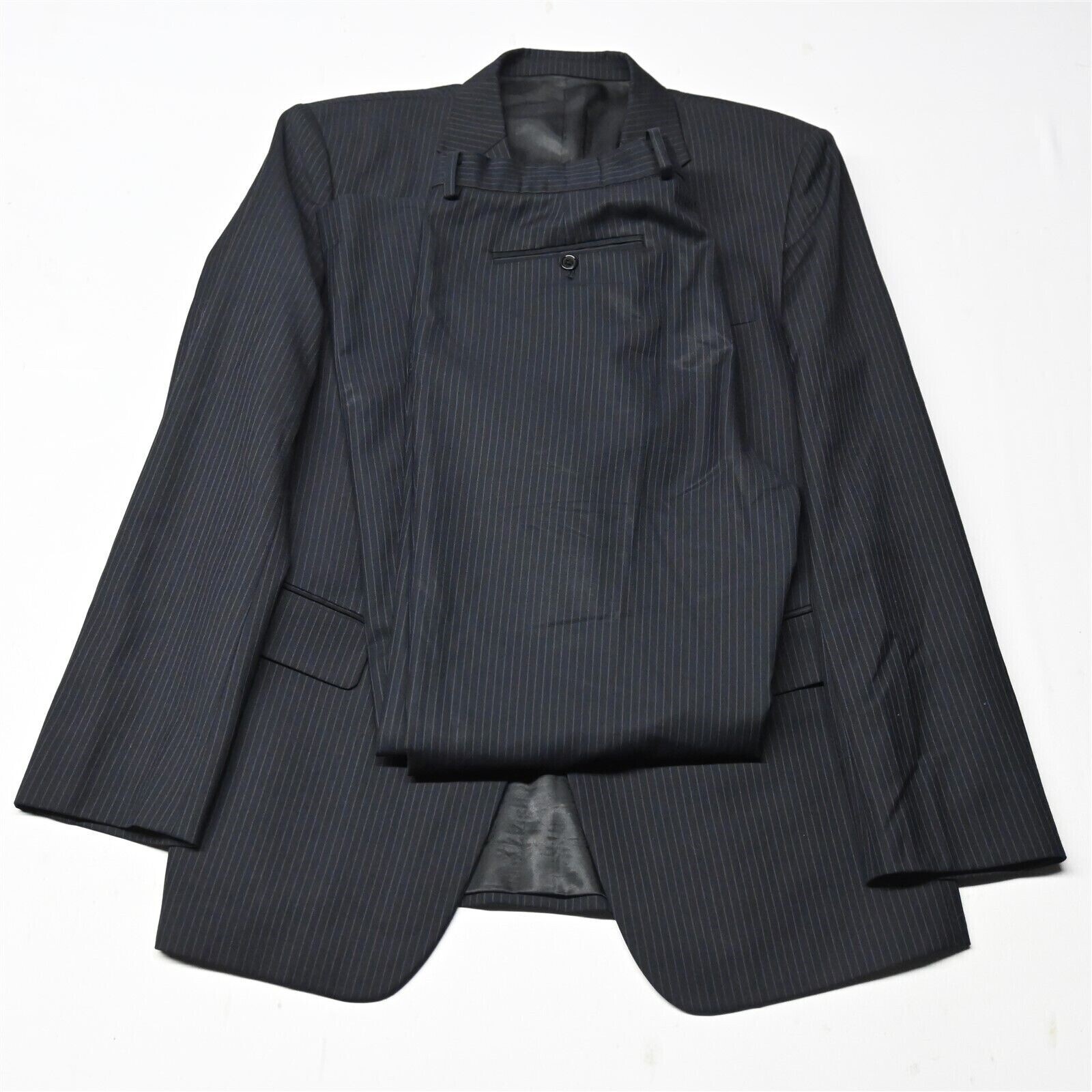 Bespoke 42R 38×32 Black Stripe Mens Jacket Pants Suit