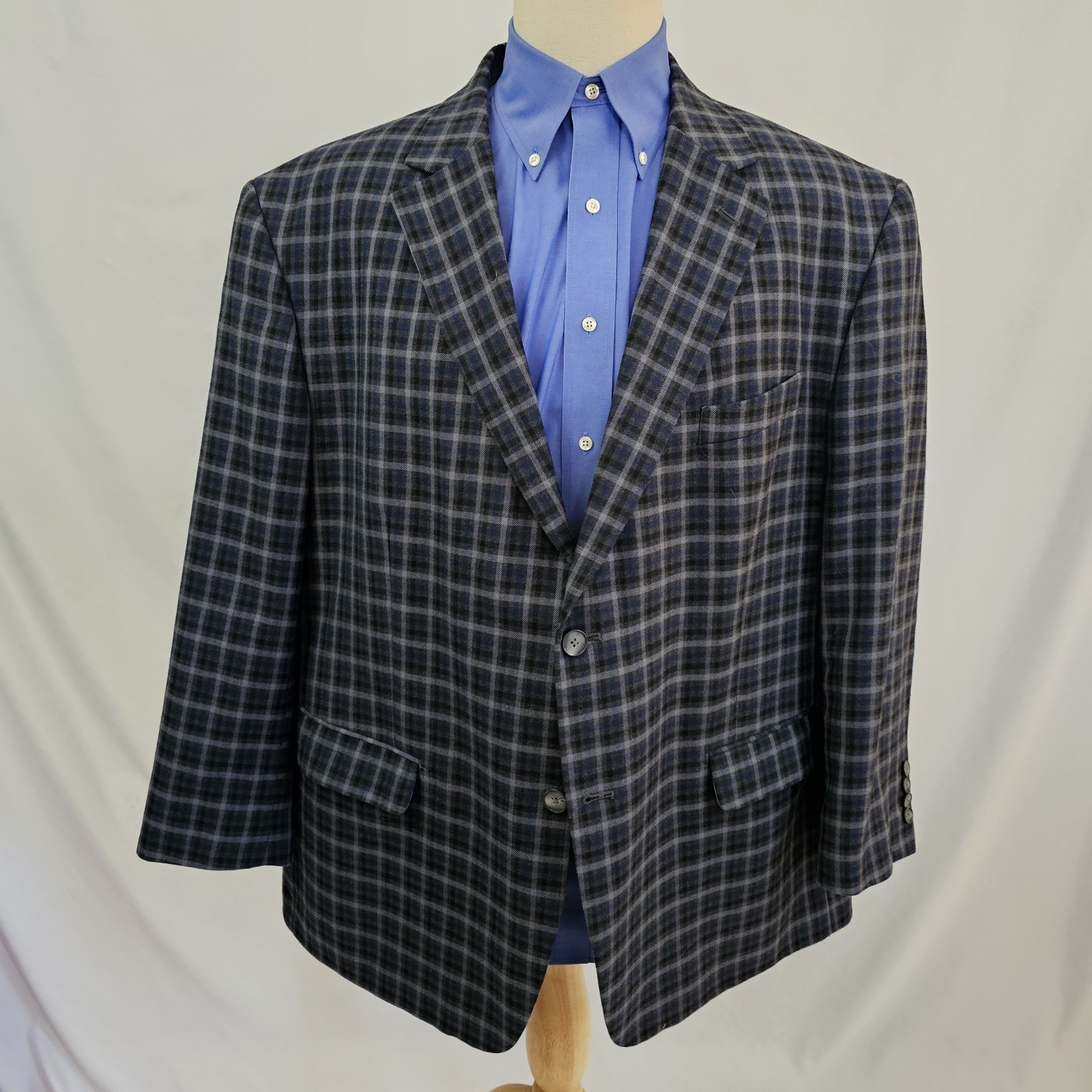 Oak Hill Plaid Sport Coat Blazer Blue Gray Poly Rayon 2XL 50 52