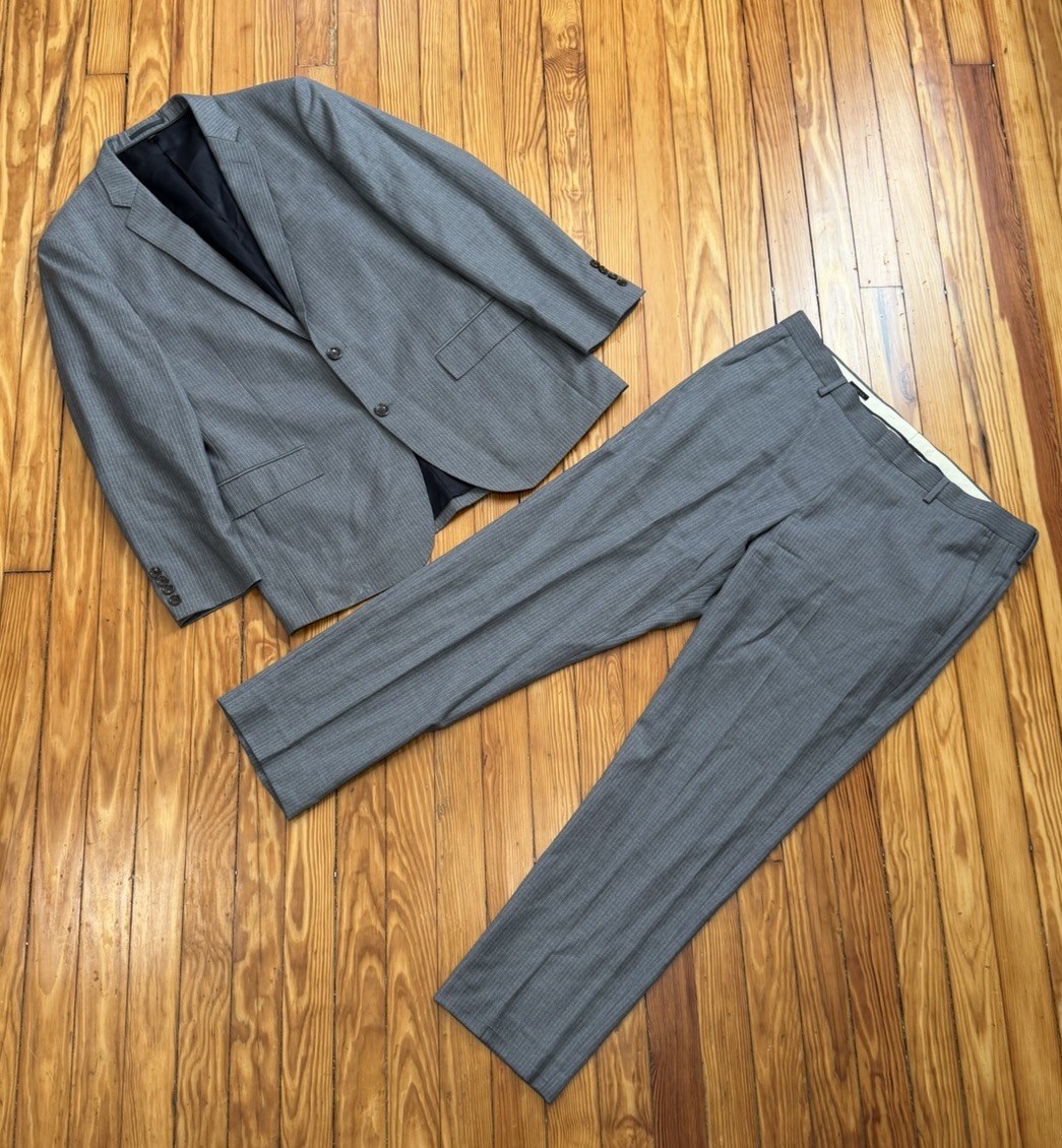 J Crew LUDLOW Suit Tollegno 1900 Italy Wool Gray Size 42R Slim Pants 35×30