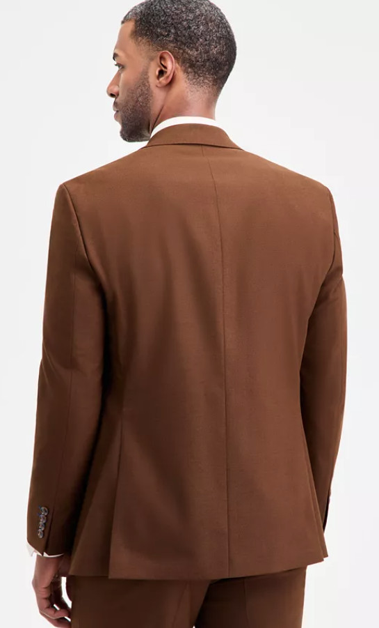 Tayion Mens Classic fit Suit Jacket Blazer 44 L Brown Solid