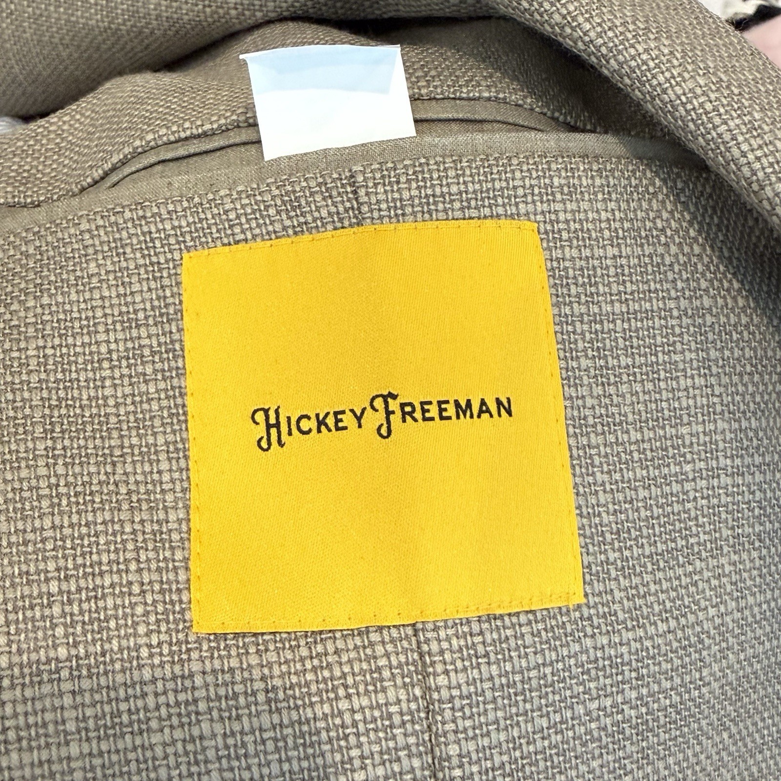 Hickey Freeman Blazer Sport Coat Mens 40S Linen Silk Wool Plaid Tan Woven EUC