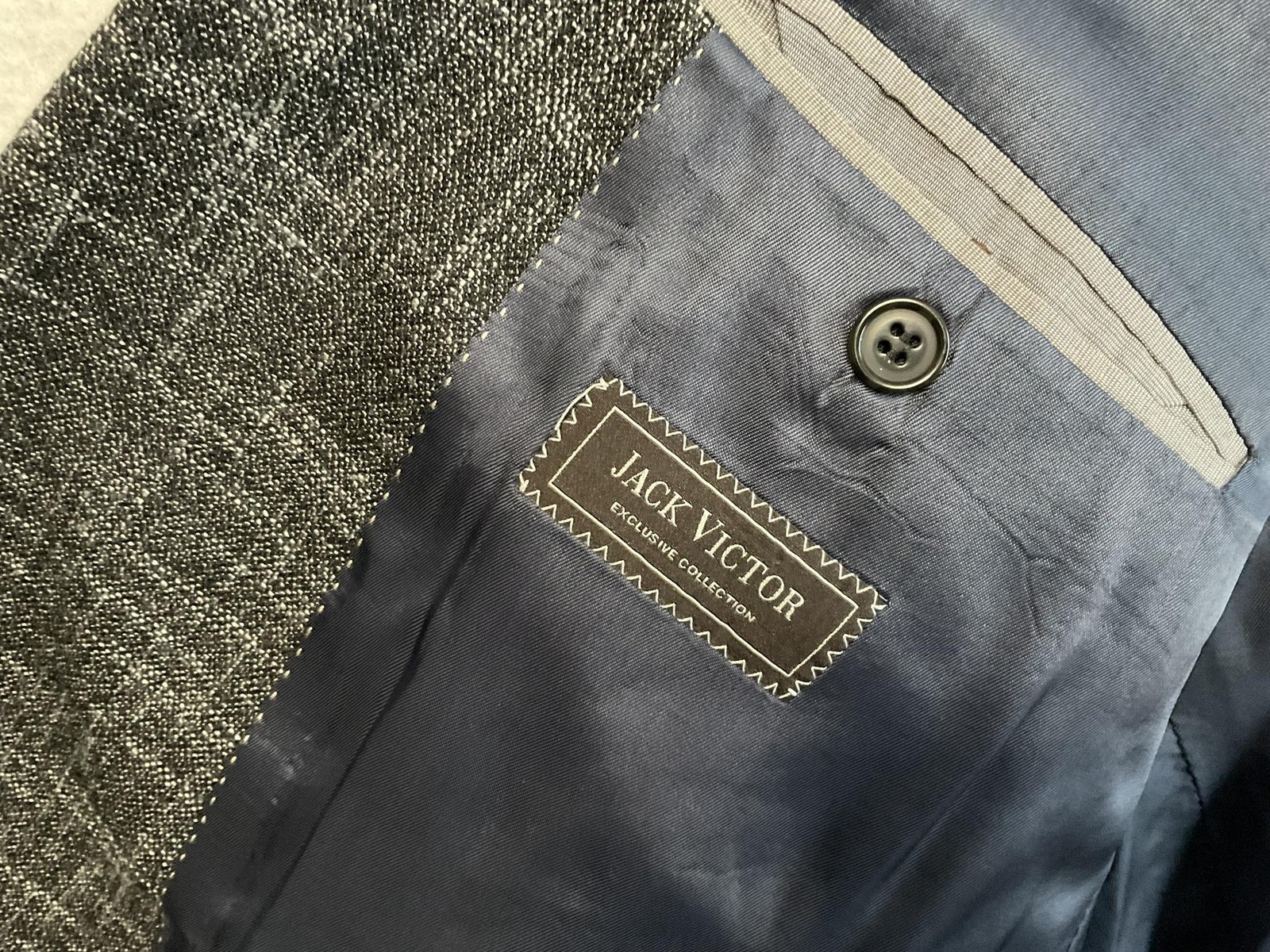Jack Victor Sport Coat Mens 46L Gray Wool Bamboo Tweed Blazer Business Canada