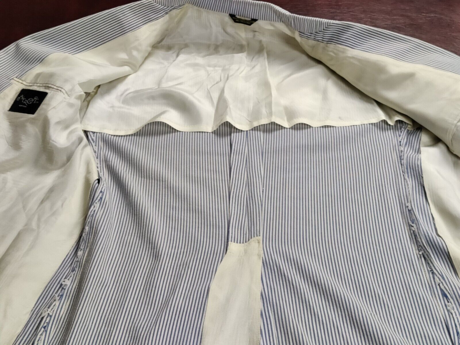 VINTAGE BLAZER MEN 44 BLUE STRIPE BANCROFT ACADEMIA PREPPY RETRO CLASSIC READ