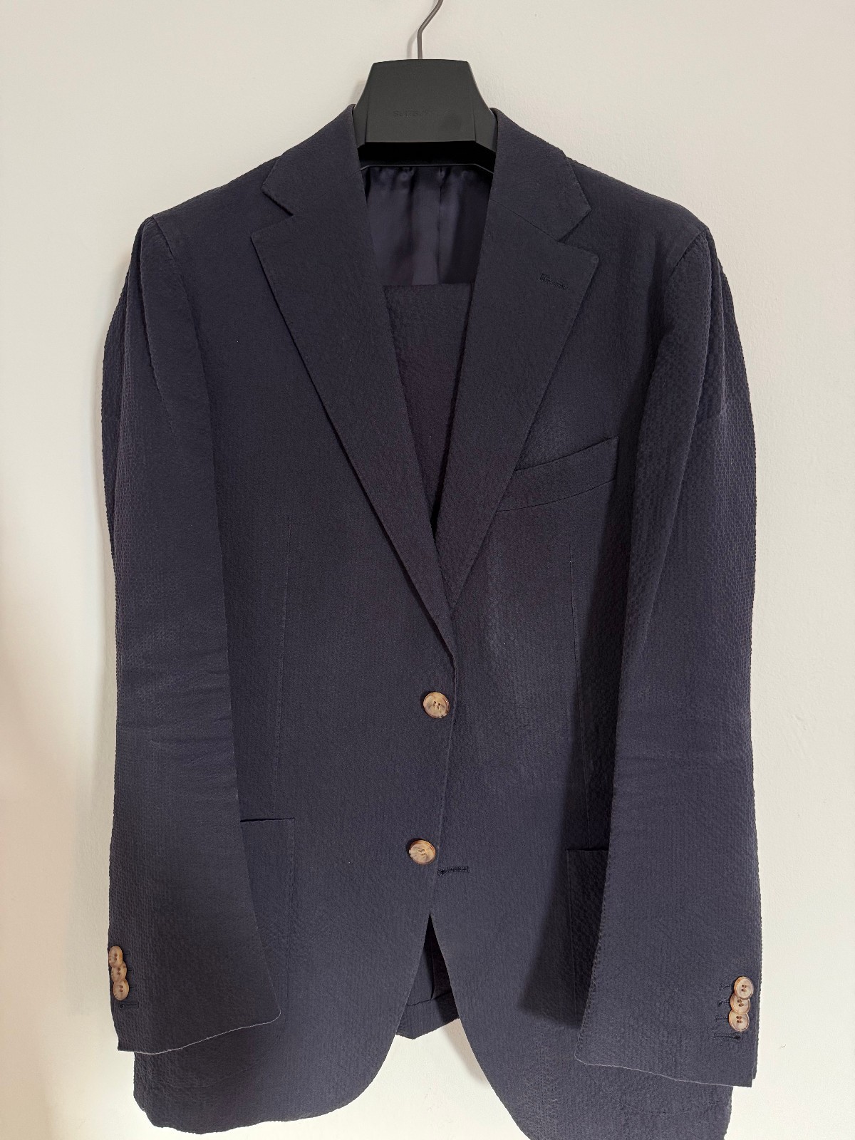 Suitsupply Navy Seersucker 100% Cotton Havana Suit P5764i-40R