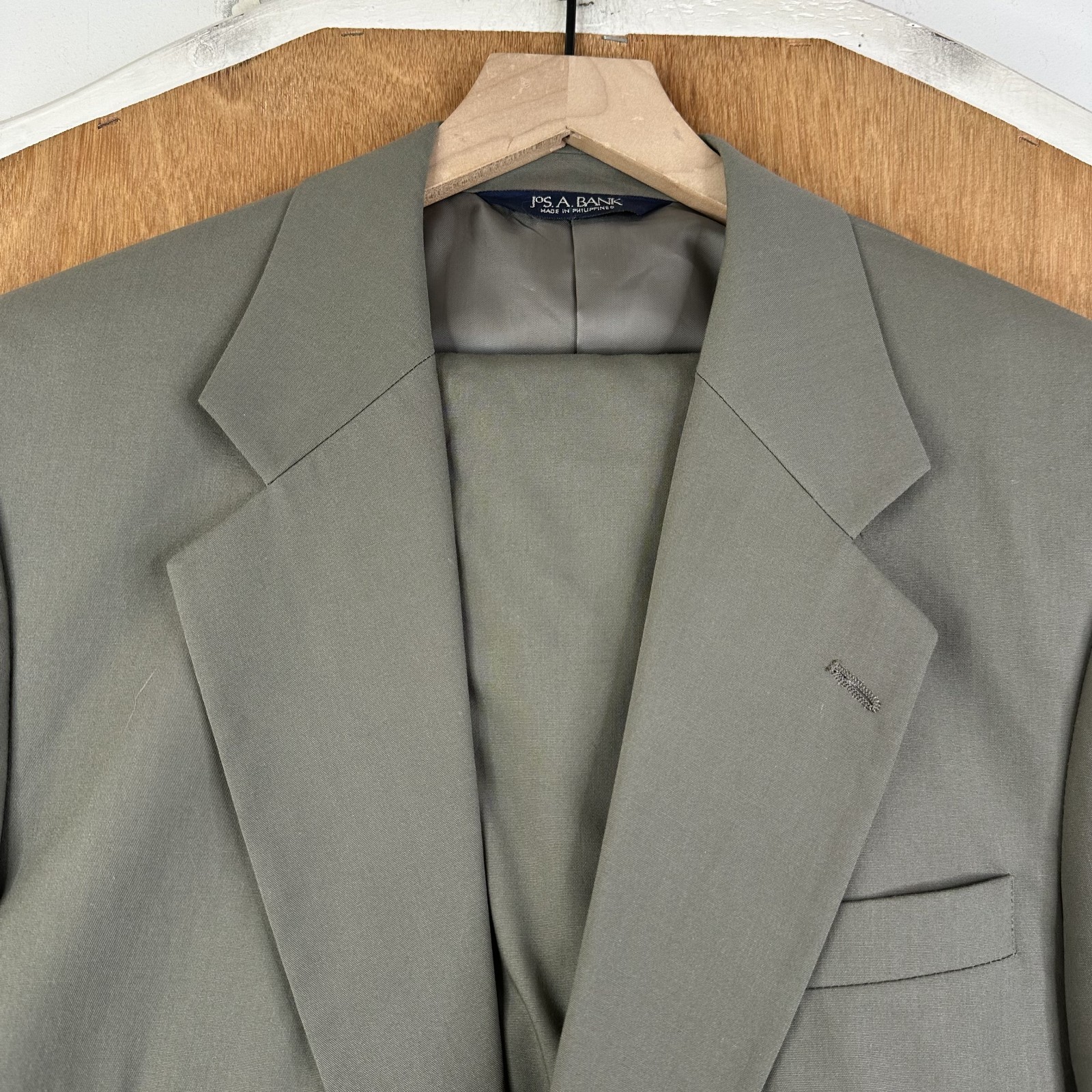 Jos A Bank Suit Mens 41R Tan 2 Button Cotton Polyester Pants 34×26 Pleated Solid