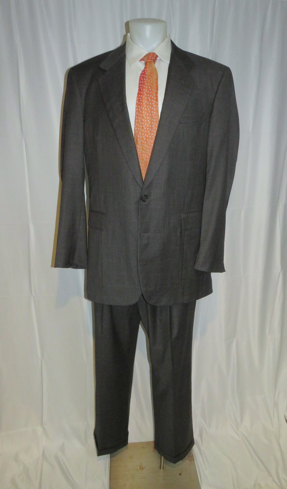 Mr. Ned Loro Piana Tasmanian Custom Made Grayish Green Two Button Suit 46XL
