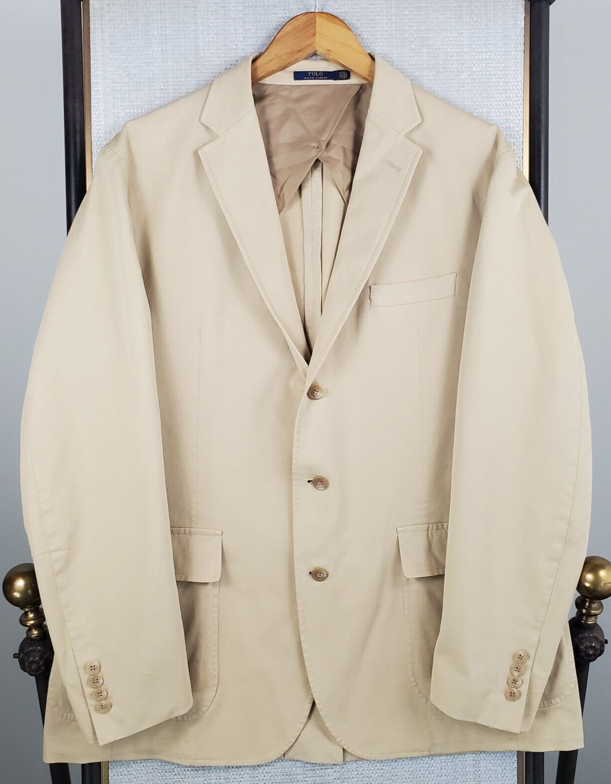 POLO RALPH LAUREN Size 44L Mens Performance Cotton Jacket Blazer Khaki Lapels