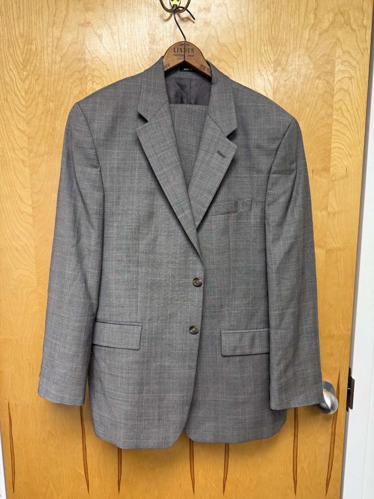 Ralph Lauren Men’s Gray Windowpane 100% Wool 2 Piece Suit 42R Made In Canada