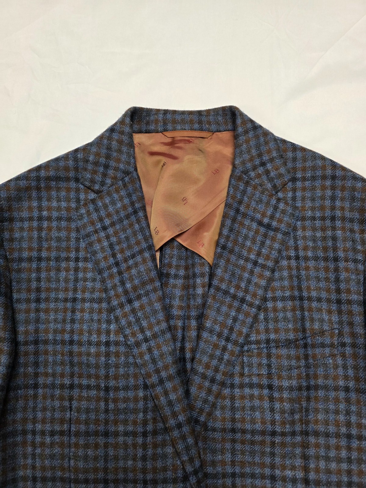 NWOT Luciano Barbera 100% CASHMERE Blazer Mes US 44 EU 54 Blue Rust Brown CHECK
