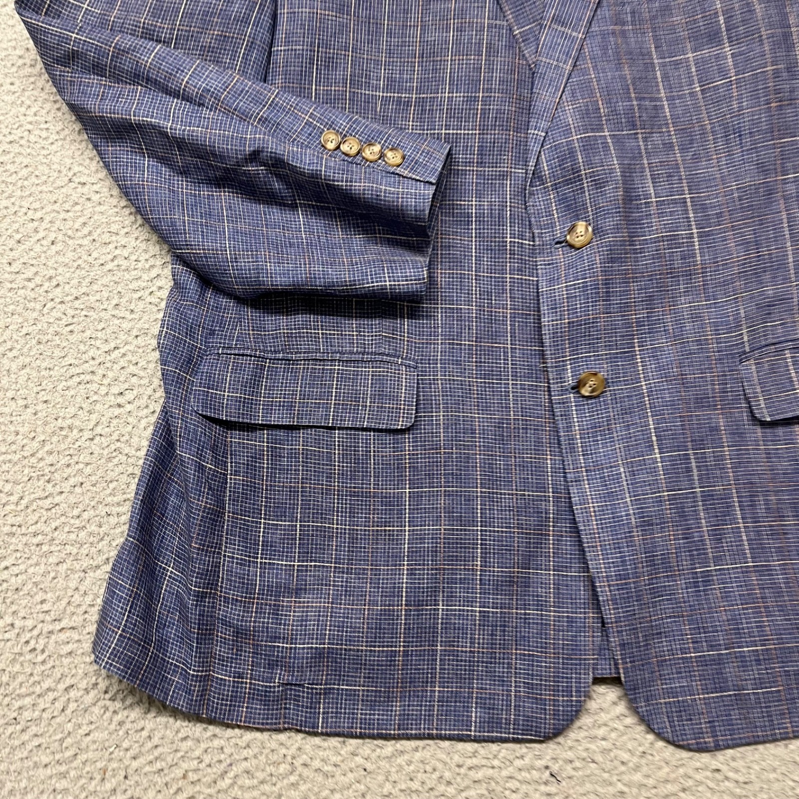 Haspel Linen Blazer Mens 44 Blue Plaid Unstructured Retro Heritage Preppy