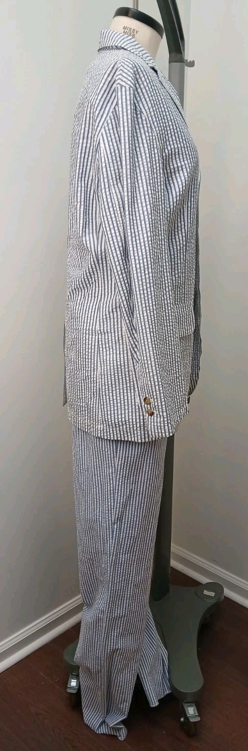 J. Peterman Seersucker Suit Jacket And Pants 100% Cotton