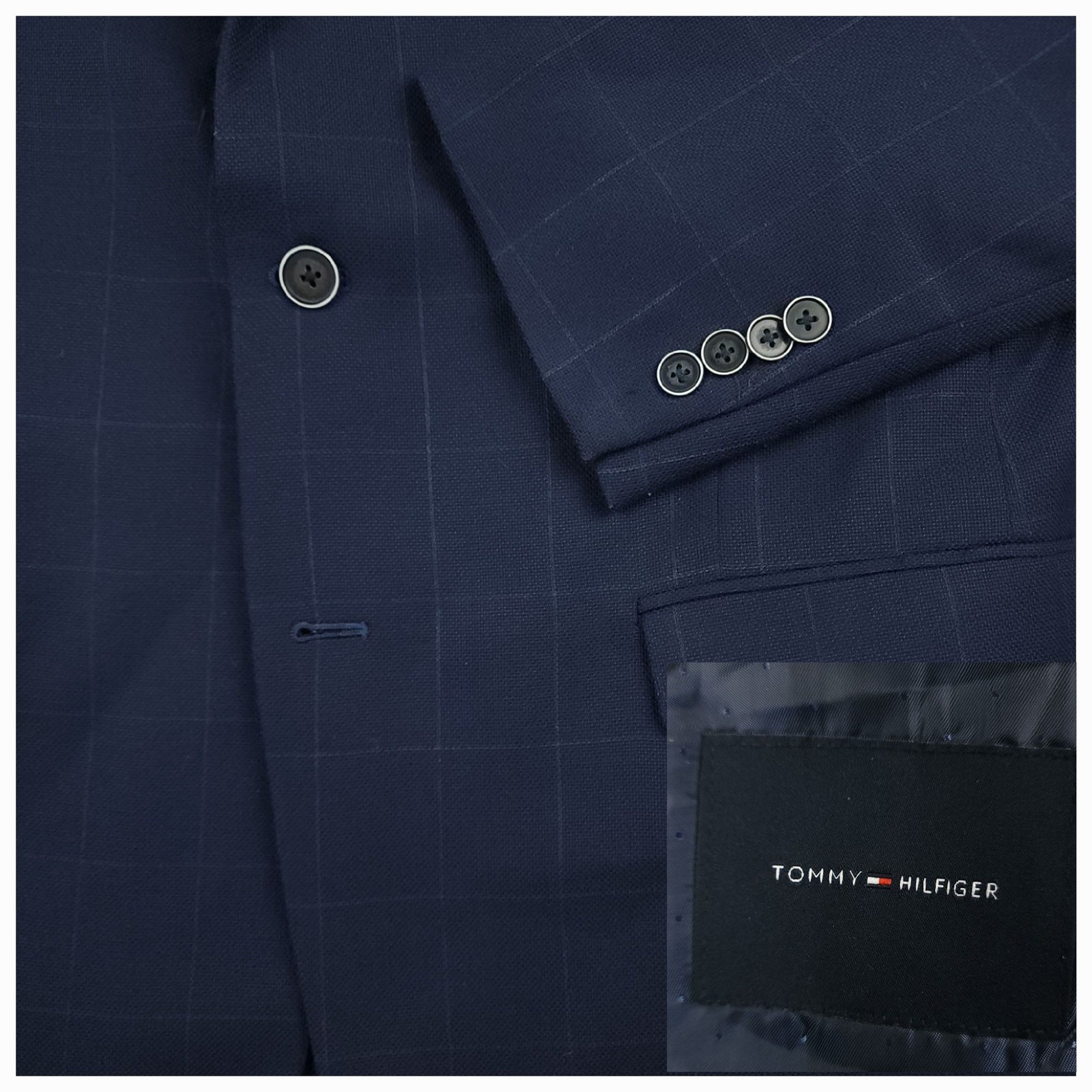 Tommy Hilfiger Sport Coat Mens 44R Unstructured Hopsack Wool Blend Slim Fit Navy