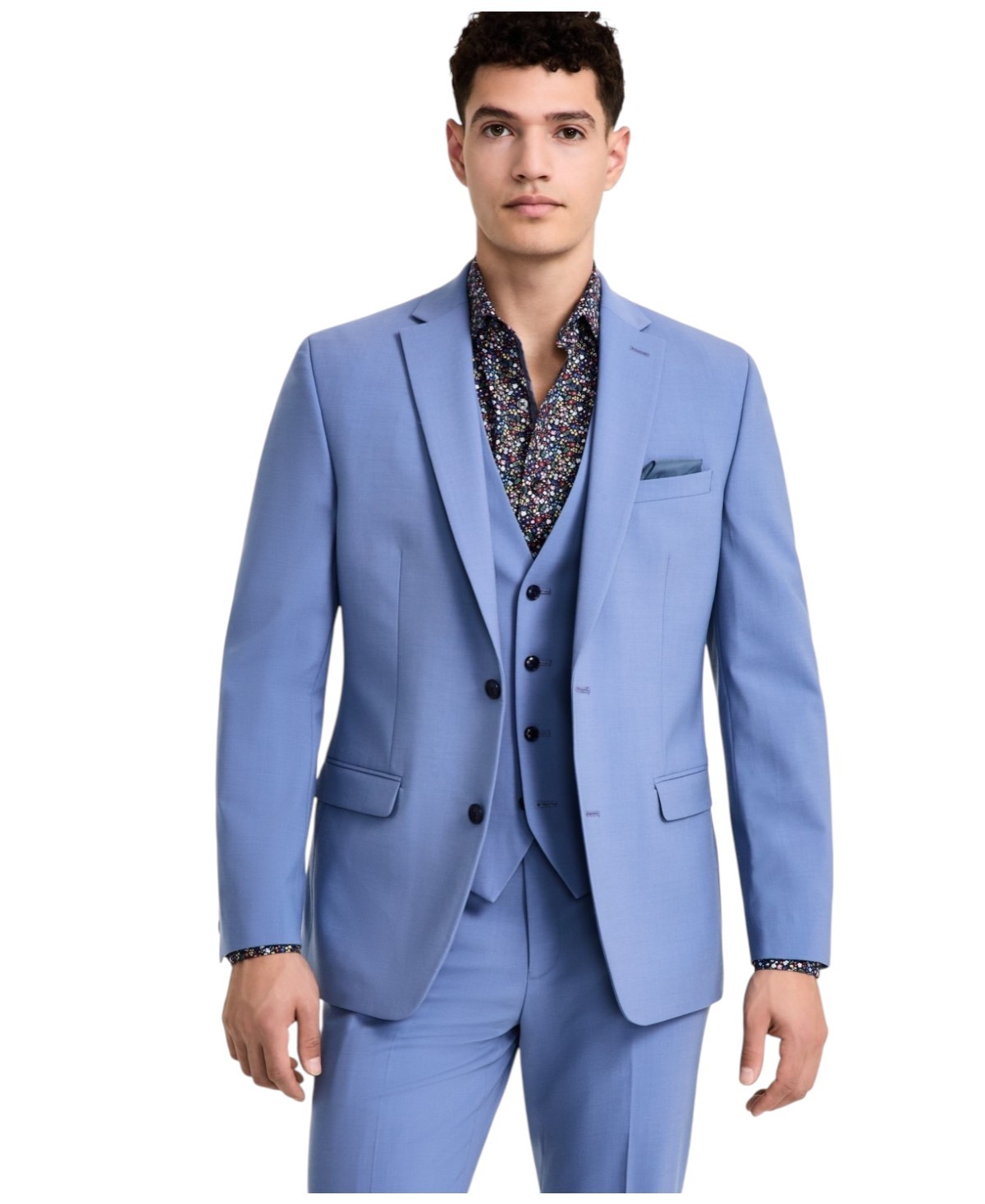 Bar Iii Mens Slim fit Suit Jacket Blazer 40 L Periwinkle Blue Solid Stretch Wool