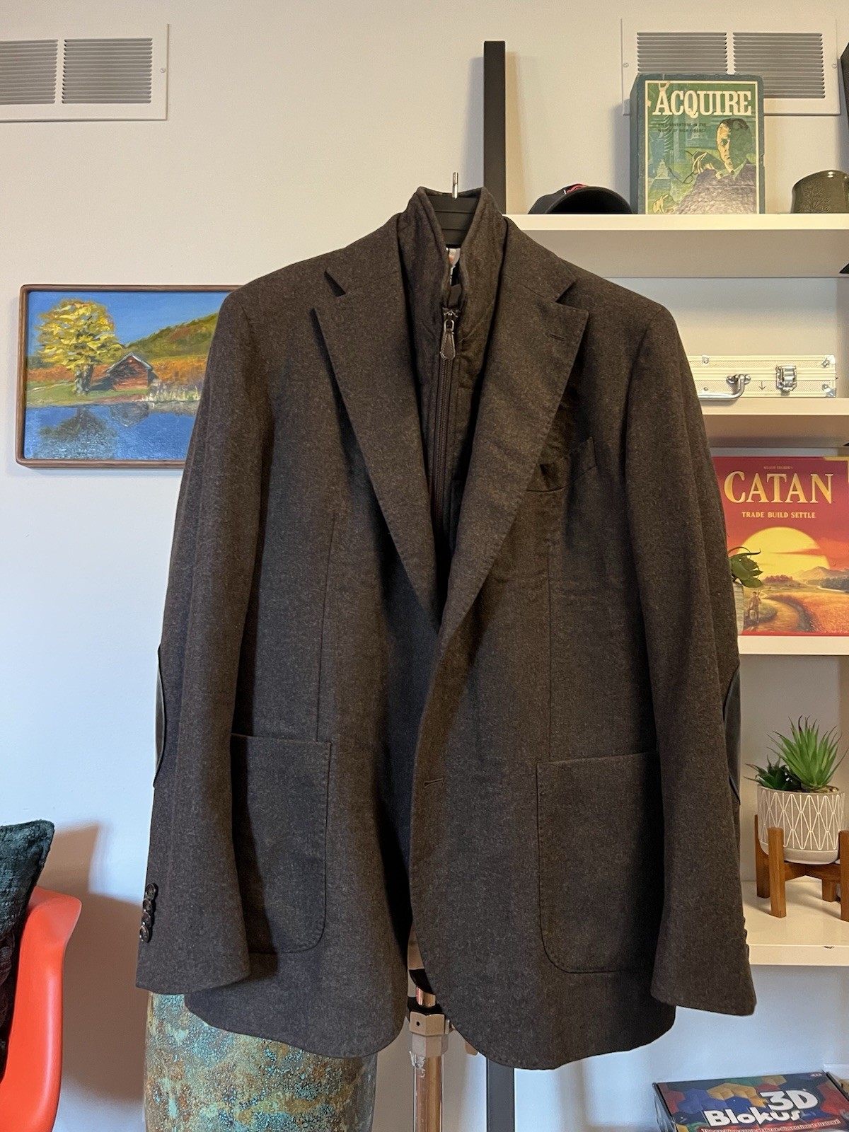LBM 1911 Brown Wool Flannel Hybrid Sport Coat W/ Zip In Gilet – 54eu/42us