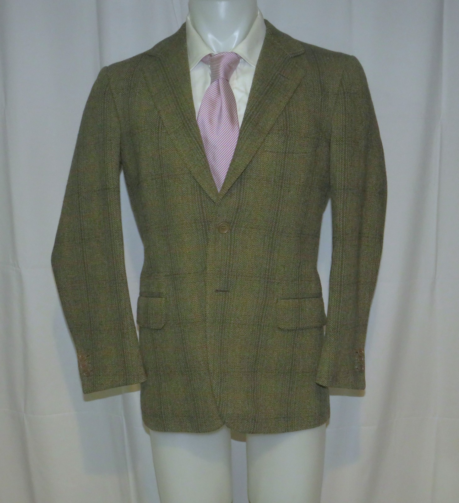G. Enzo Campanelli Bespoke Green Plaid Heavy Tweed Two Button Sport Coat 38S