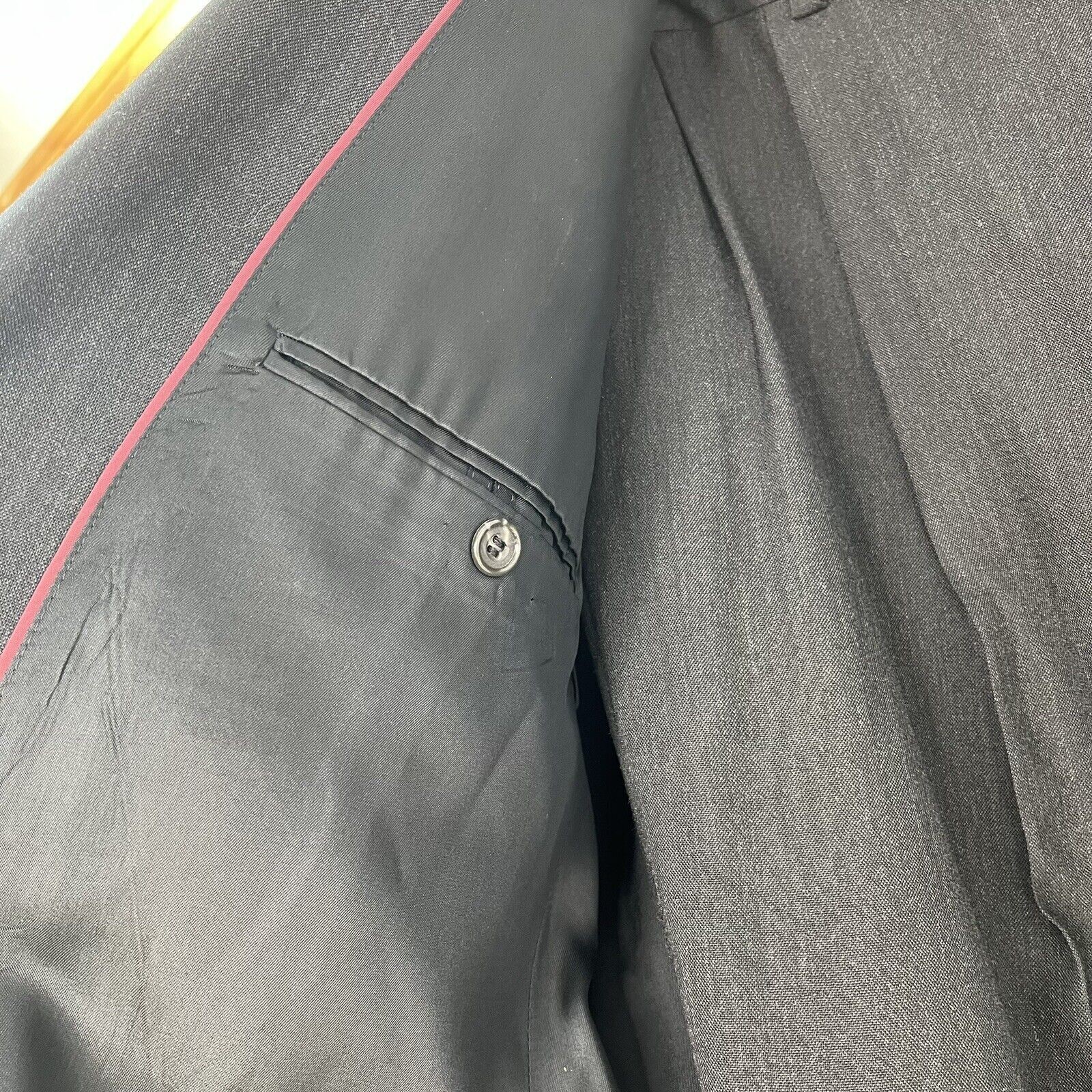 Evan Picone Mens Dark Gray Wool Suit Jacket 44R Pants 38X28 Union Made USA