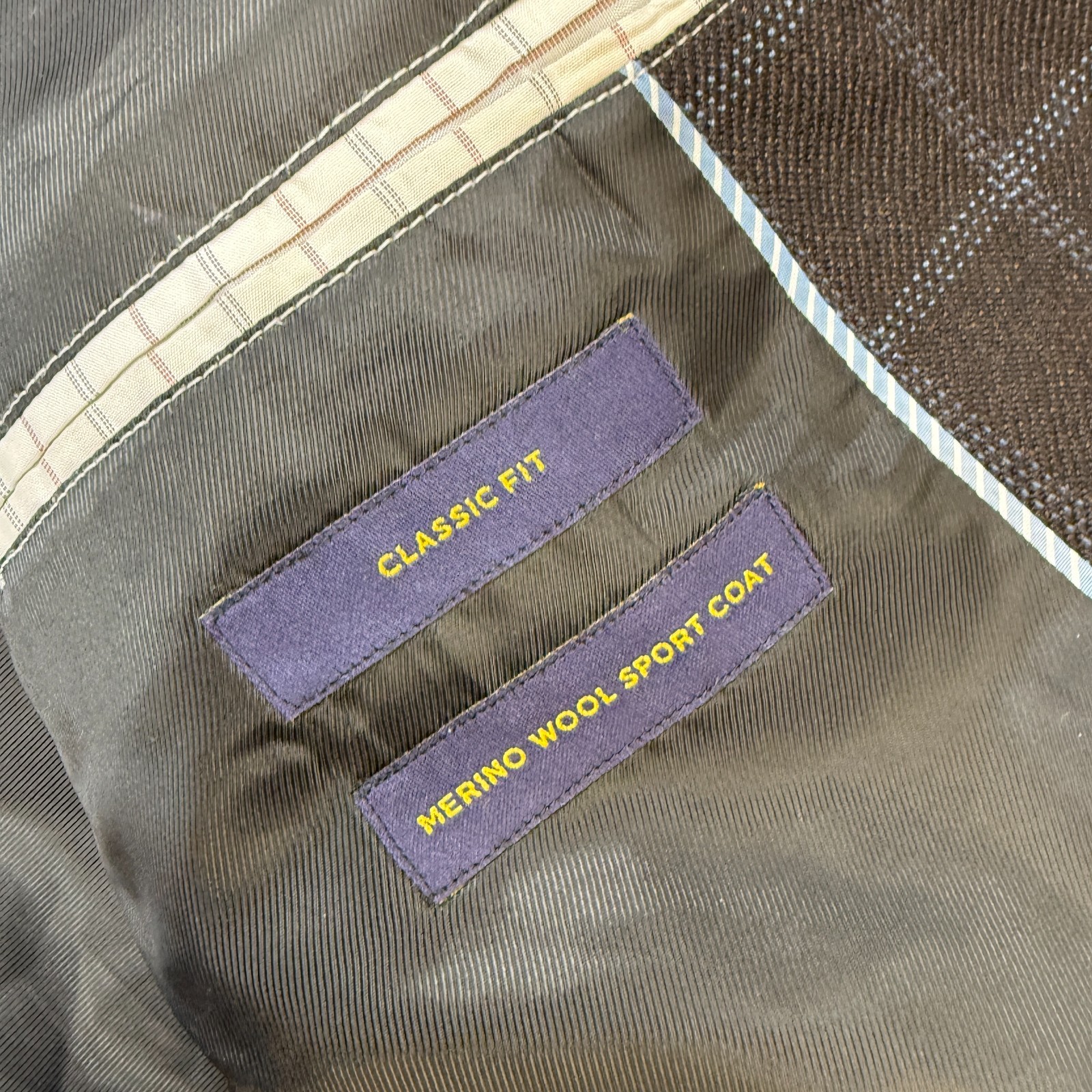 Stafford Sport Coat Mens 46S Brown Windowpane Merino Wool Blazer Jacket Academia