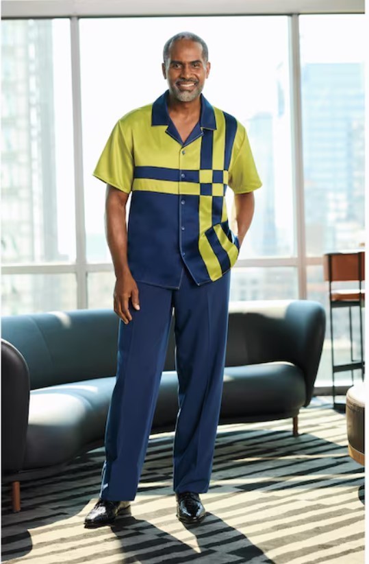 Size 2X 46W 37L Ashro Men’s Blue Green Perry Pant Suit Set