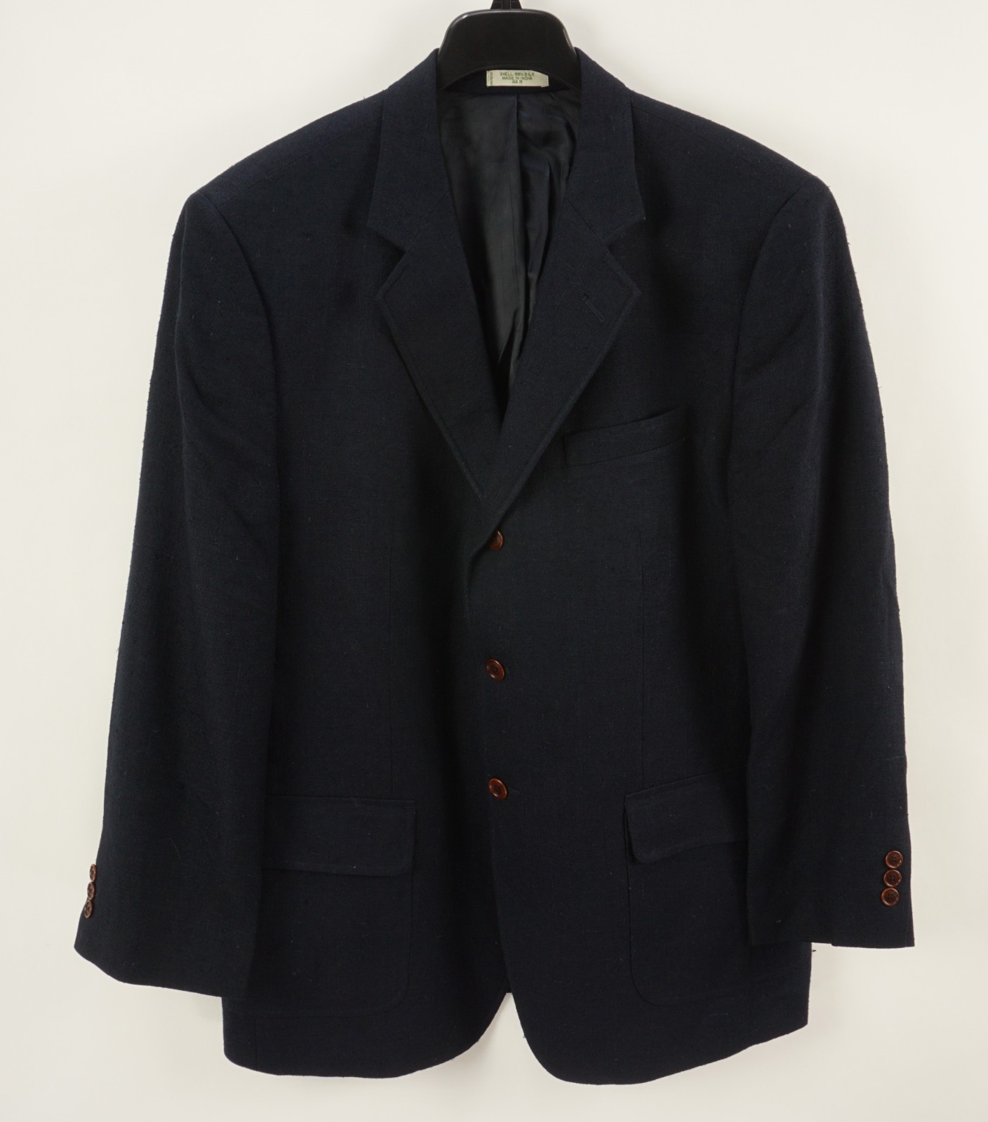 Orvis 100% Silk Indigo Blue Woven Sport Coat Men’s 44R Notch Lapel 3 Button