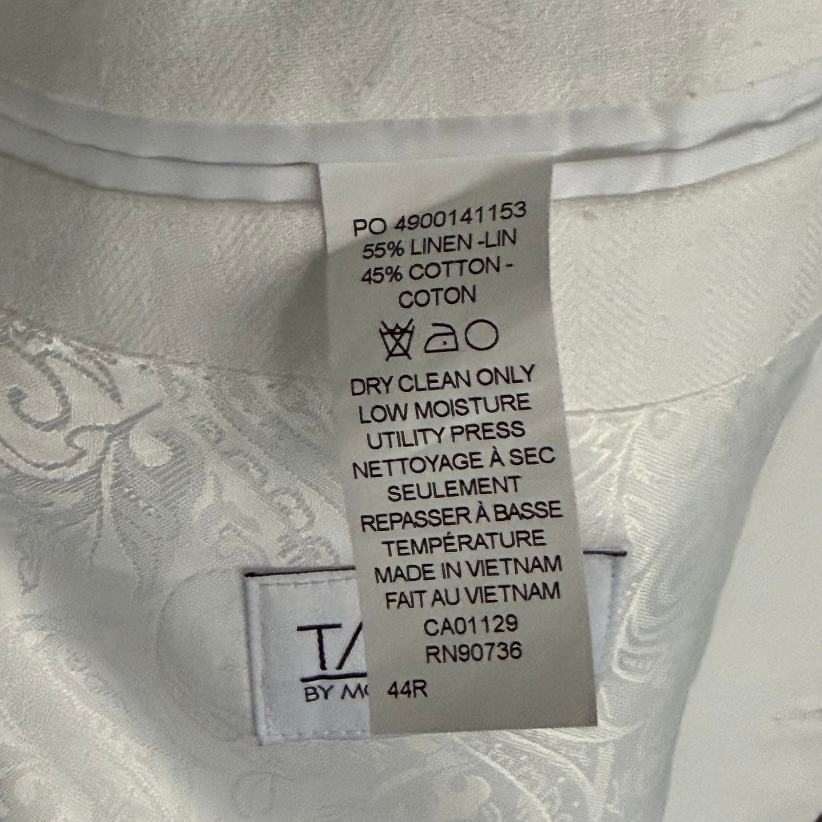 Tayion Suit Jacket Men’s 44 Regular Linen Blend Solid White NWT