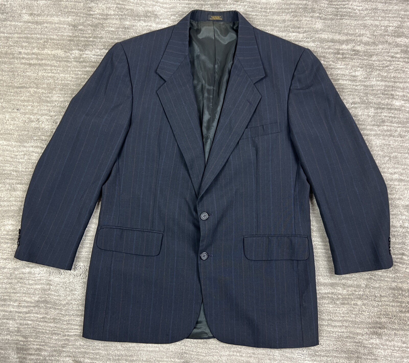 Vintage Towncraft Suit Jacket Men’s 43L Blue Pinstripe 2 Button Made in Mexico