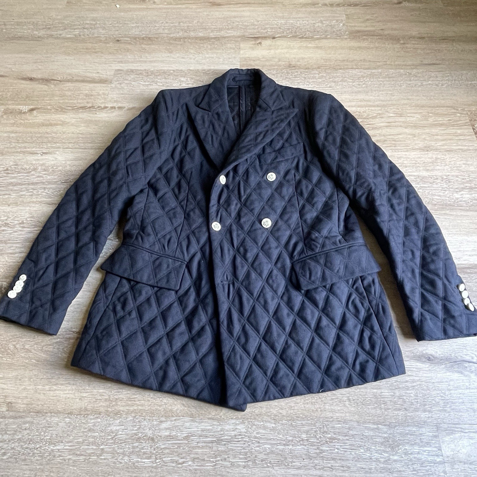 Lardini Men’s Quilted Double Breasted Blazer Navy Sz 40 Heavyweight Nautical****