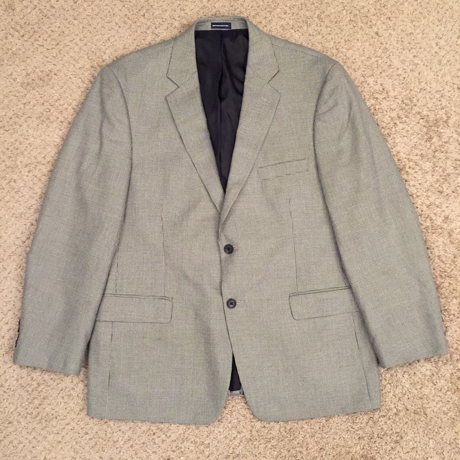Stafford Blazer Mens 44R Classic Fit Black White Houndstooth Poly Rayon