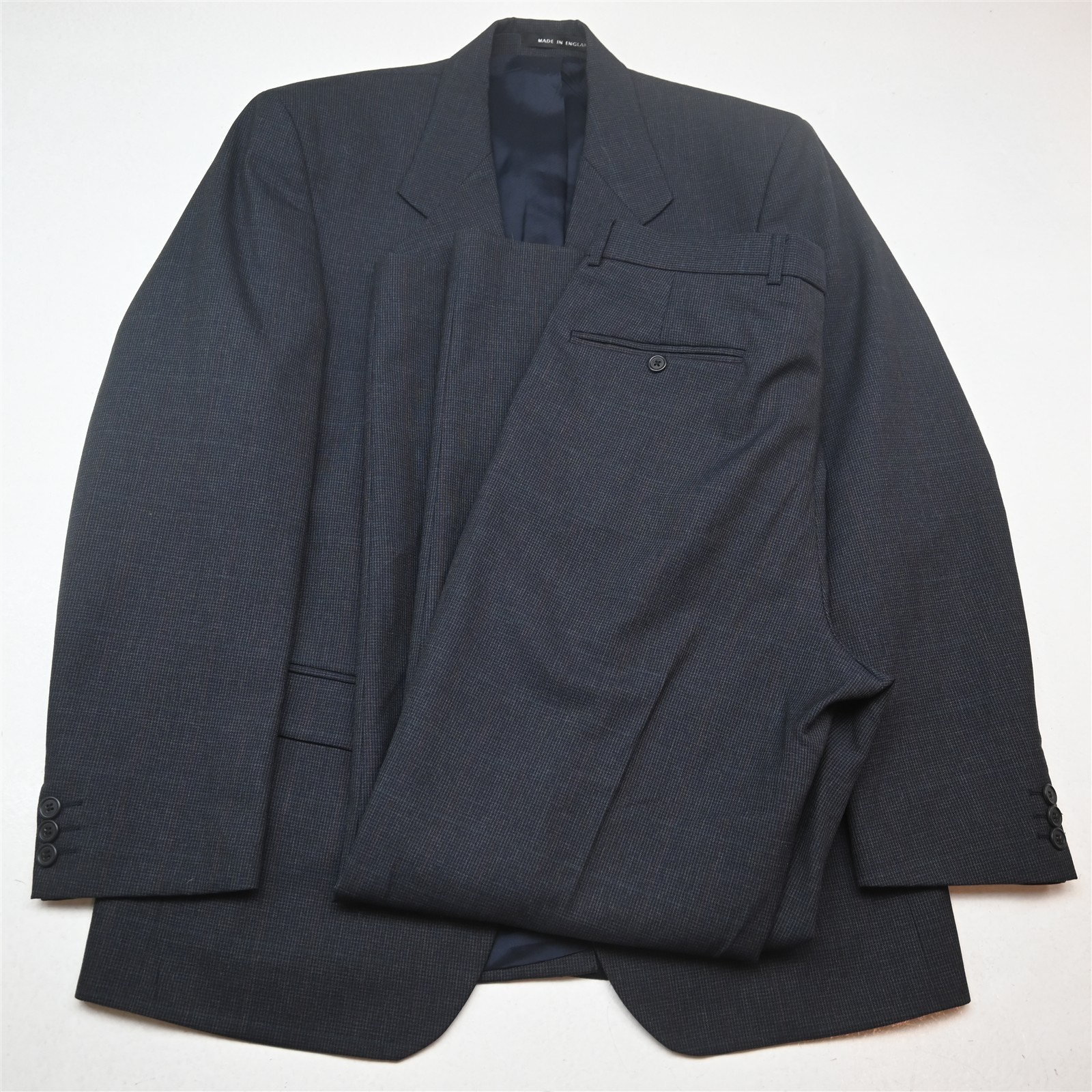 Alexandre of England 40R 32×32 Blue Houndstooth Check 100% Wool Mens Suit