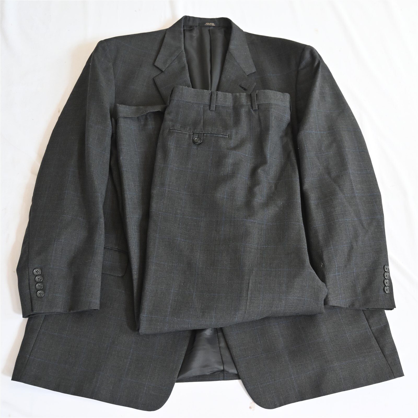 Hart Schaffner Marx Gold Trumpeter 48L 42×29 Gray Glenn Check Wool Mens Suit