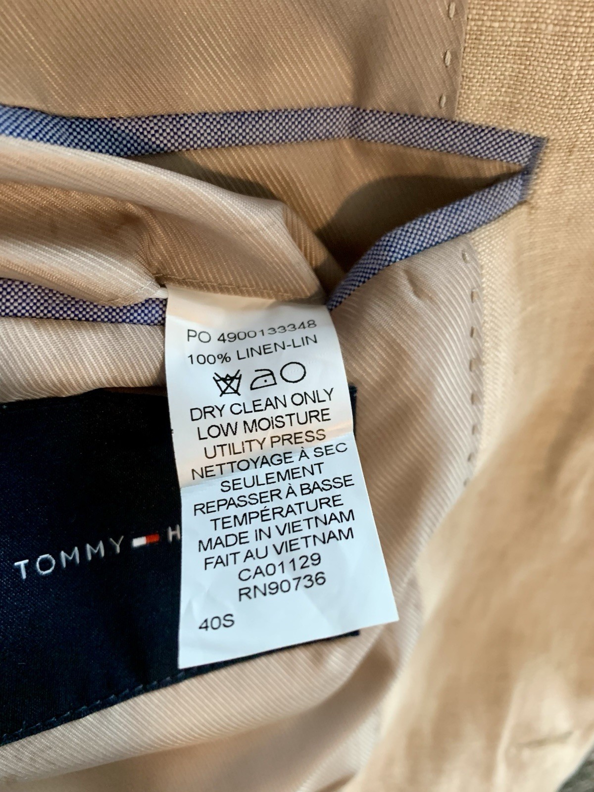 Tommy Hilfiger Beige Modern-Fit Linen 2 Pc Suit – Jacket 38S Pants 32WX30L