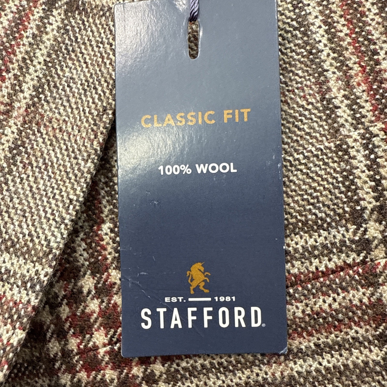 Mens 46R Stafford Sport Coat Suit Brown Plaid Wool Cotton Woven Classic Fit