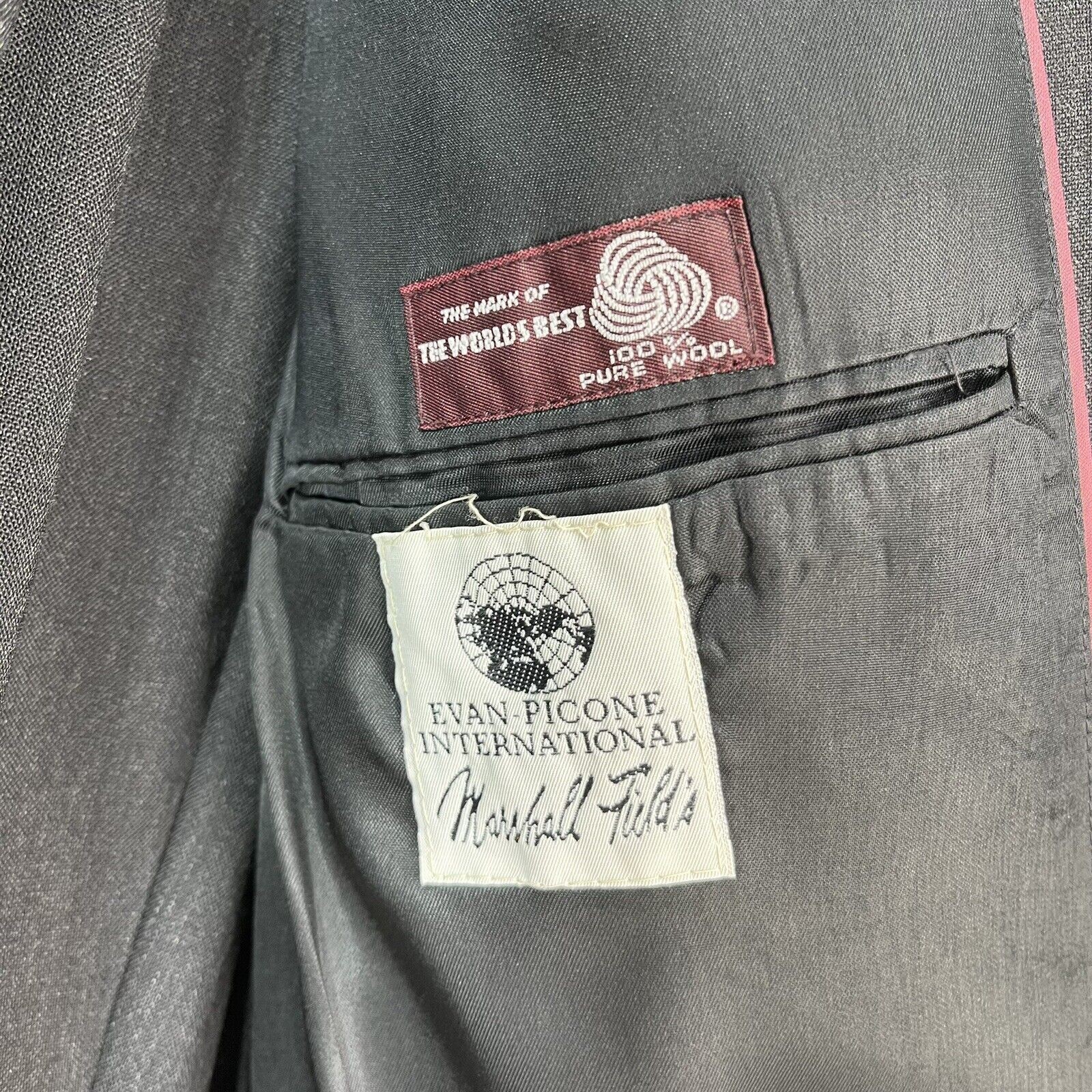 Evan Picone Mens Dark Gray Wool Suit Jacket 44R Pants 38X28 Union Made USA
