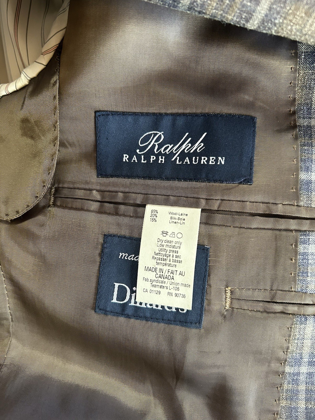 Vintage Ralph Ralph Lauren Blue Label Plaid Sport Coat Wool/Silk/Linen Size 40R
