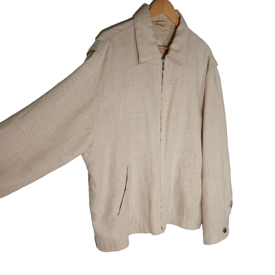 Vintage Joseph Abboud 100% Linen Bomber Jacket Golf Beige XL Lined Zip Front