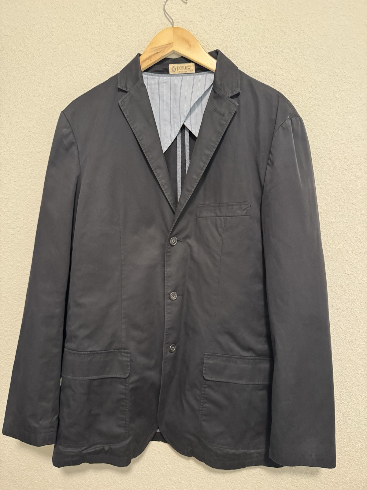 J Crew Clayton L-Tall Men’s Black Sportcoat 3-Button Preppy Cotton Jacket EUC