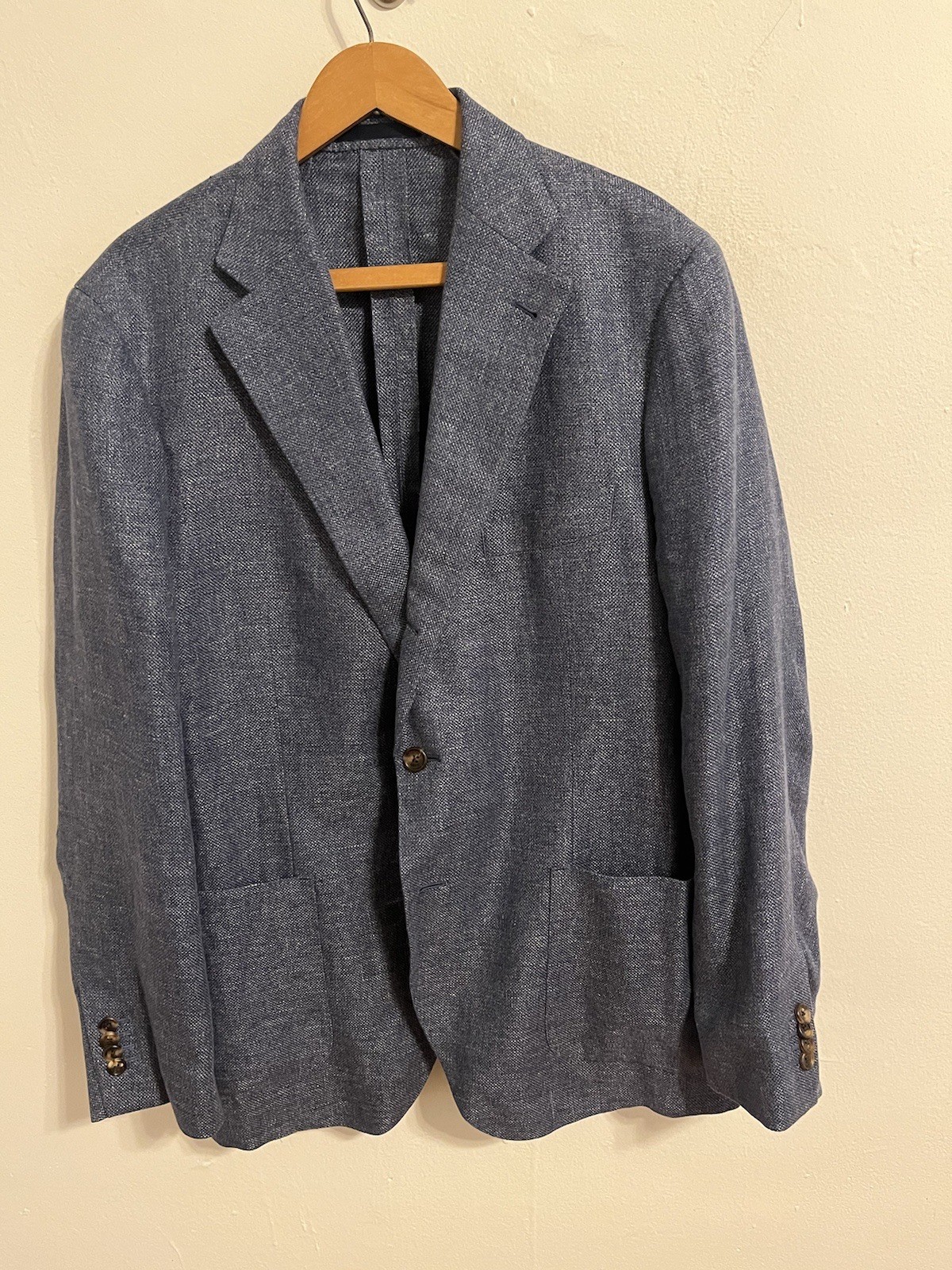 Proper Cloth blue linen 3/2 roll unlined sport coat 43R slim 44R SUMMER