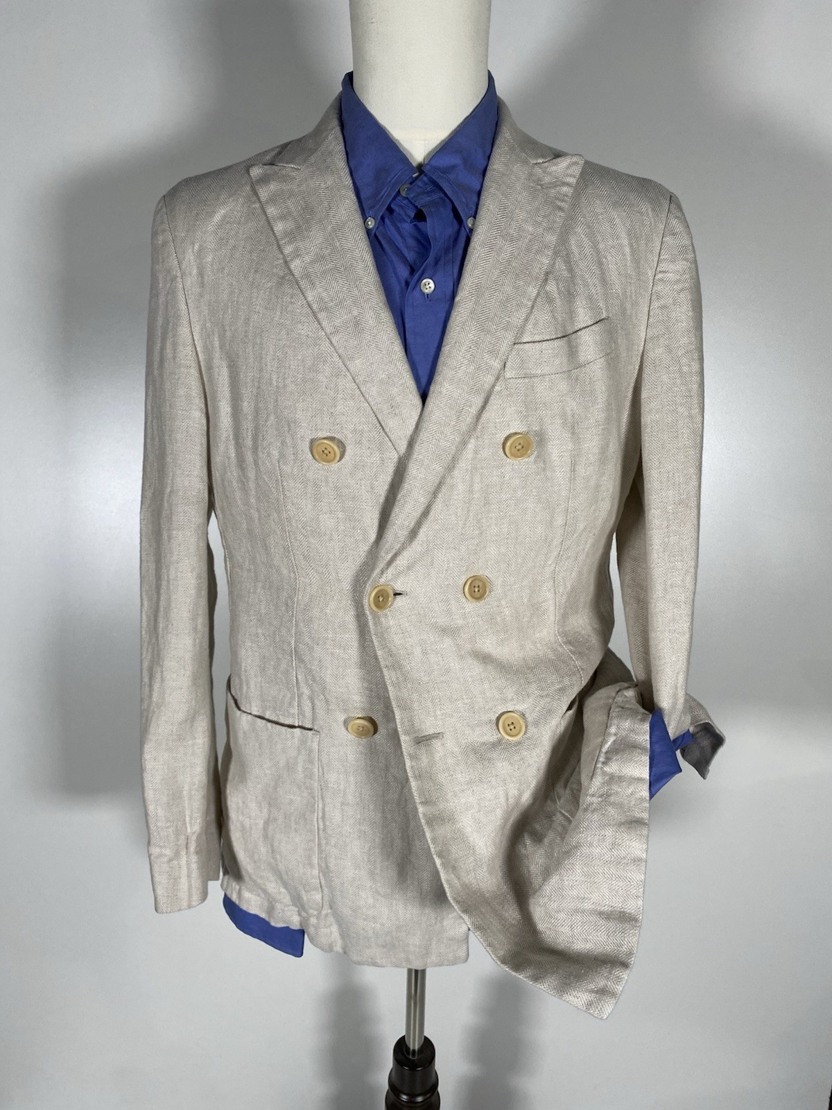 Banana Republic 40R Soft Linen Ivory Double Breasted Jacket Sport Coat Blazer