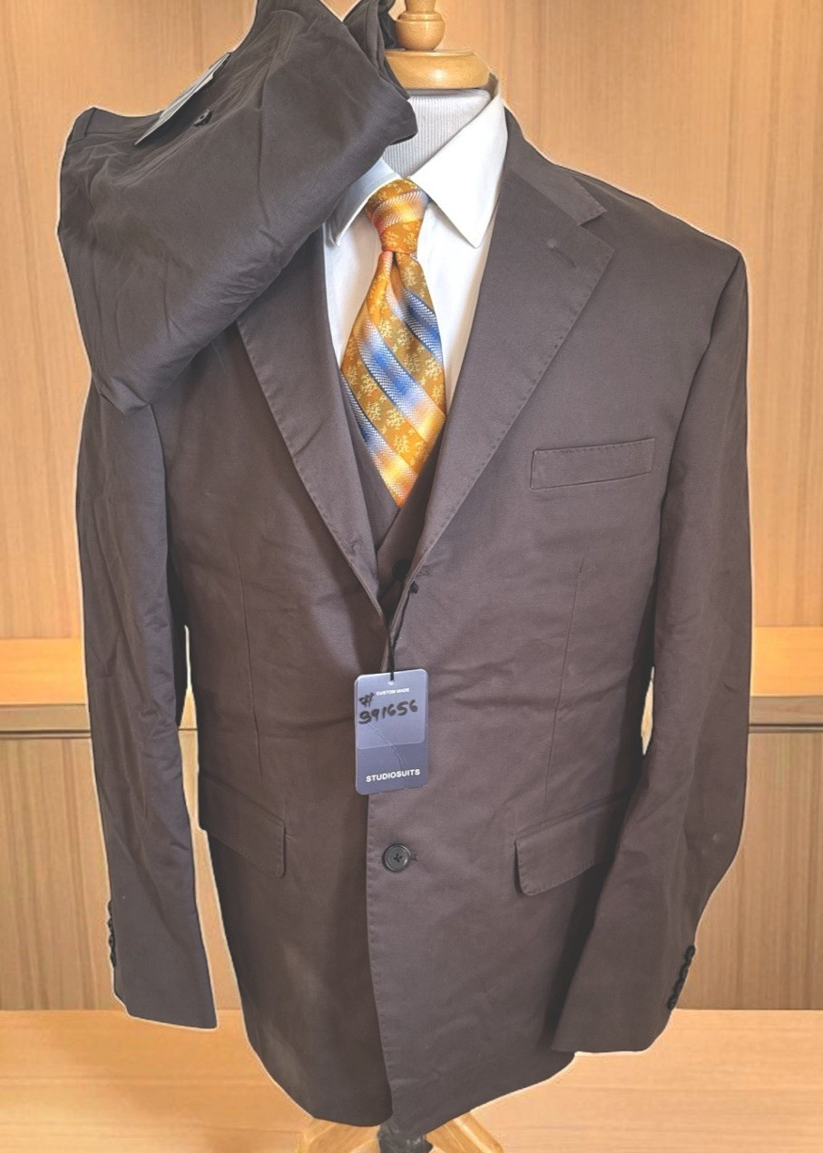 NEW Bespoke Studio Suits 3 Piece Gray Suit Jacket Sz 46L Pants 41 x 32 Vest