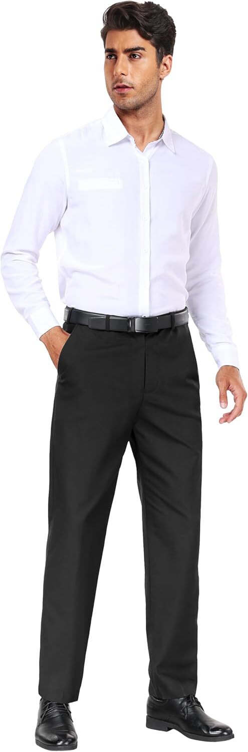 Mens Dress Pants Expandable Waist Wrinkle Free Flat Front Business Casual
