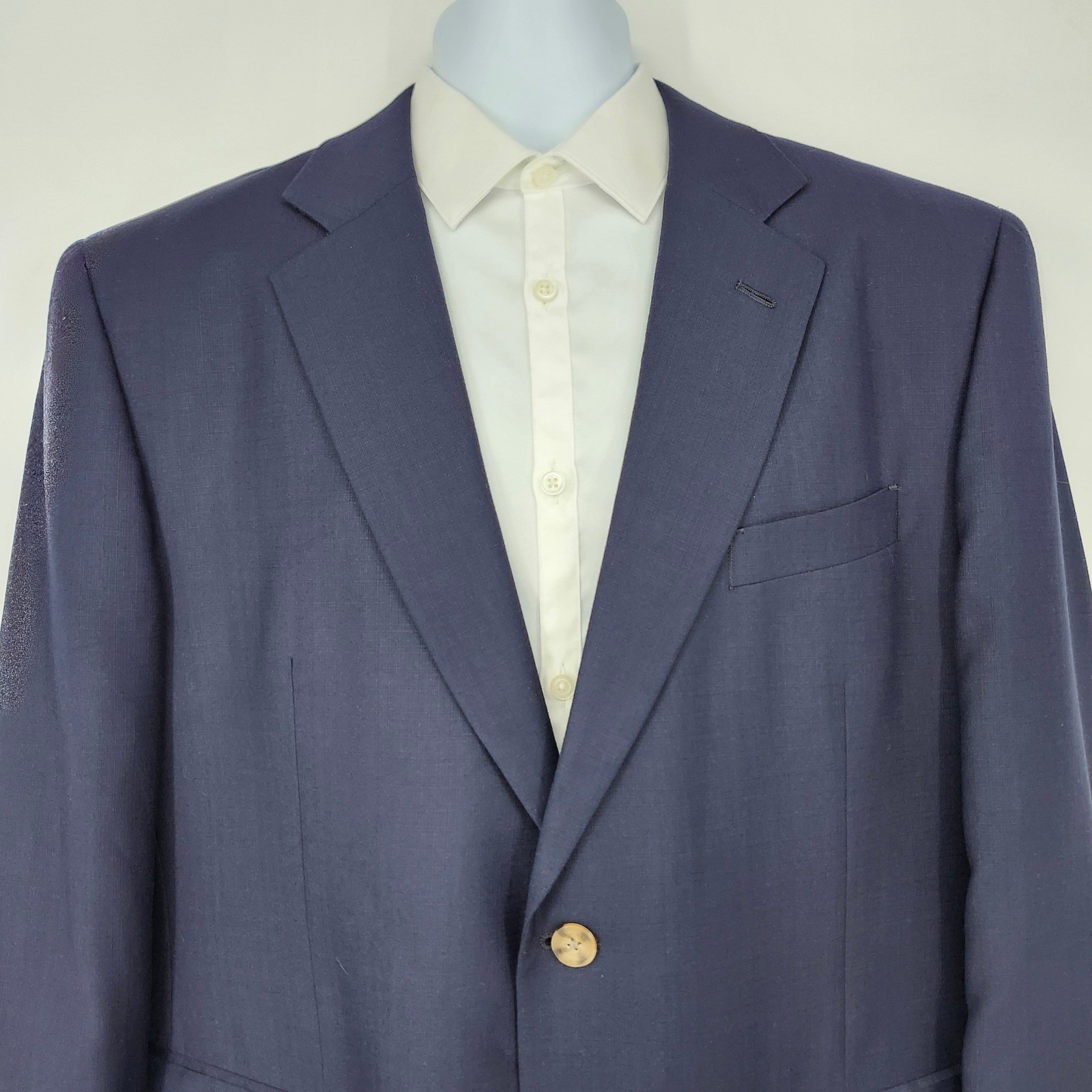 Stafford Navy Blue Two Button Sport Coat Jacket Mens 44S Classic Tailored Blazer
